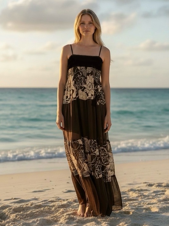 Wild Cat Dresses & Skirts - NWOT Brown Hawaiian Floral Print Maxi Sundress w/Adjustable Spaghetti Straps, L
